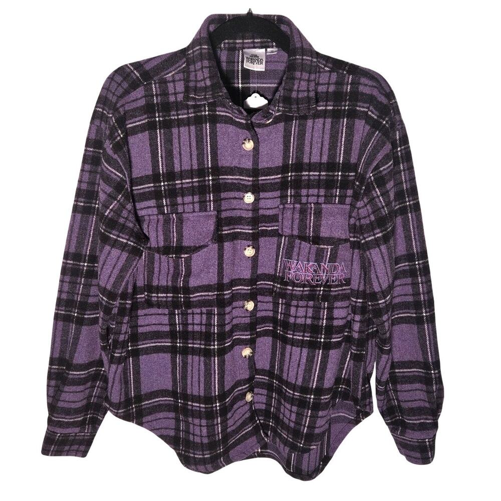 Stylish Purple Plaid Black Panther Wakanda Forever Button Up Shirt